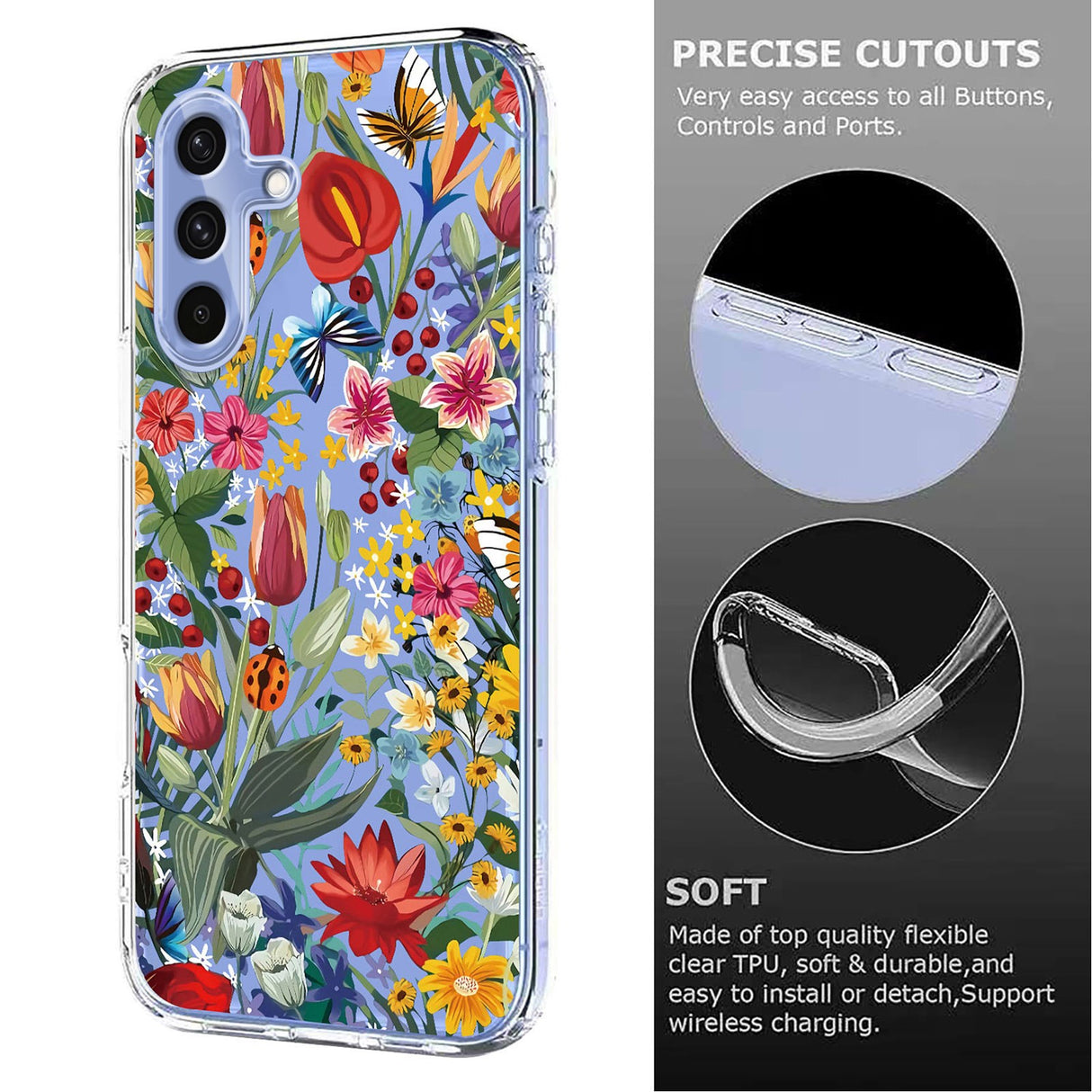 Samsung Galaxy S26 FE EIDERWOOD Flexible Plastic Case with Floral Motif - Transparent / Lilies