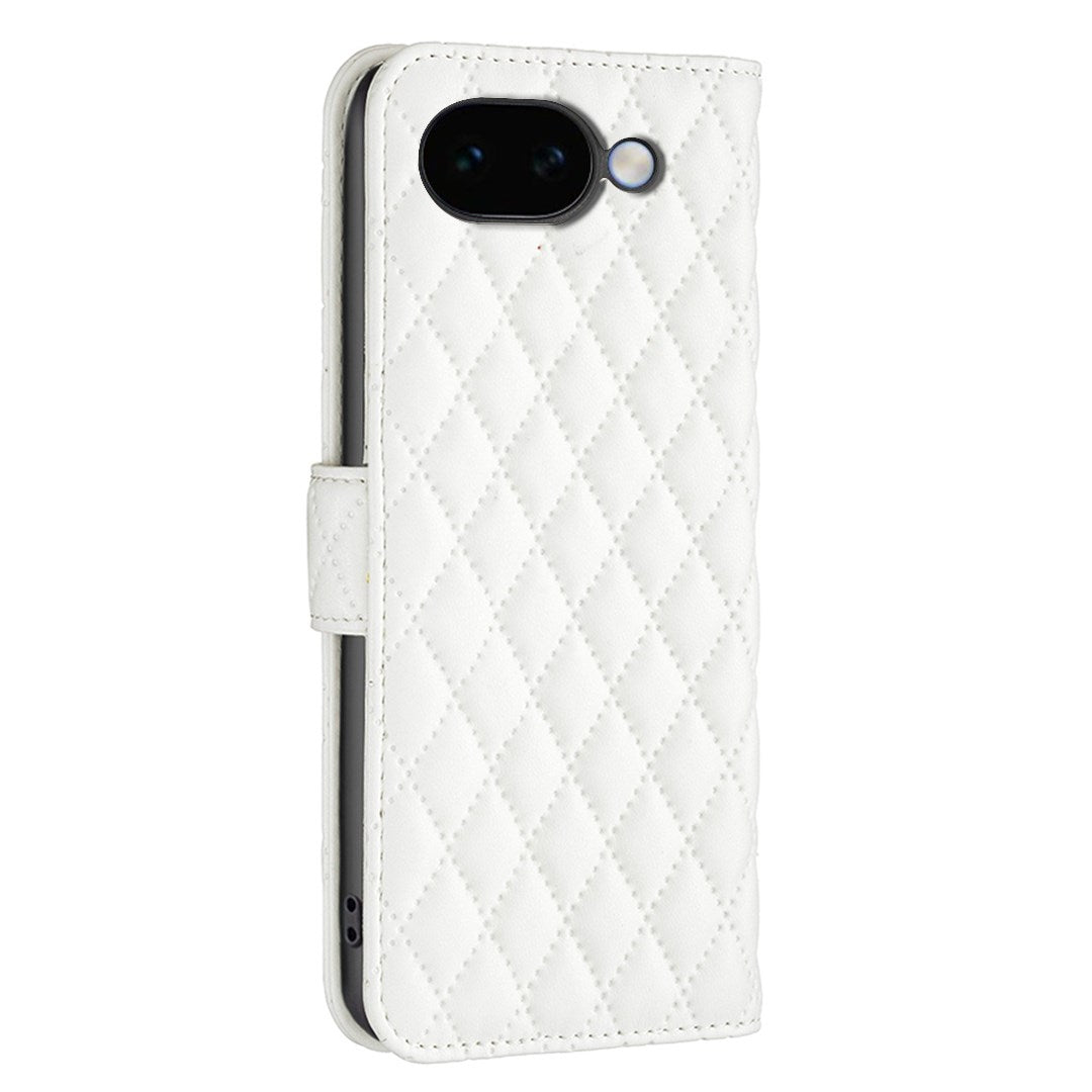 Google Pixel 11a EIDERWOOD Textured Faux Leather Flip Case with Card Holder & Stand Function - White