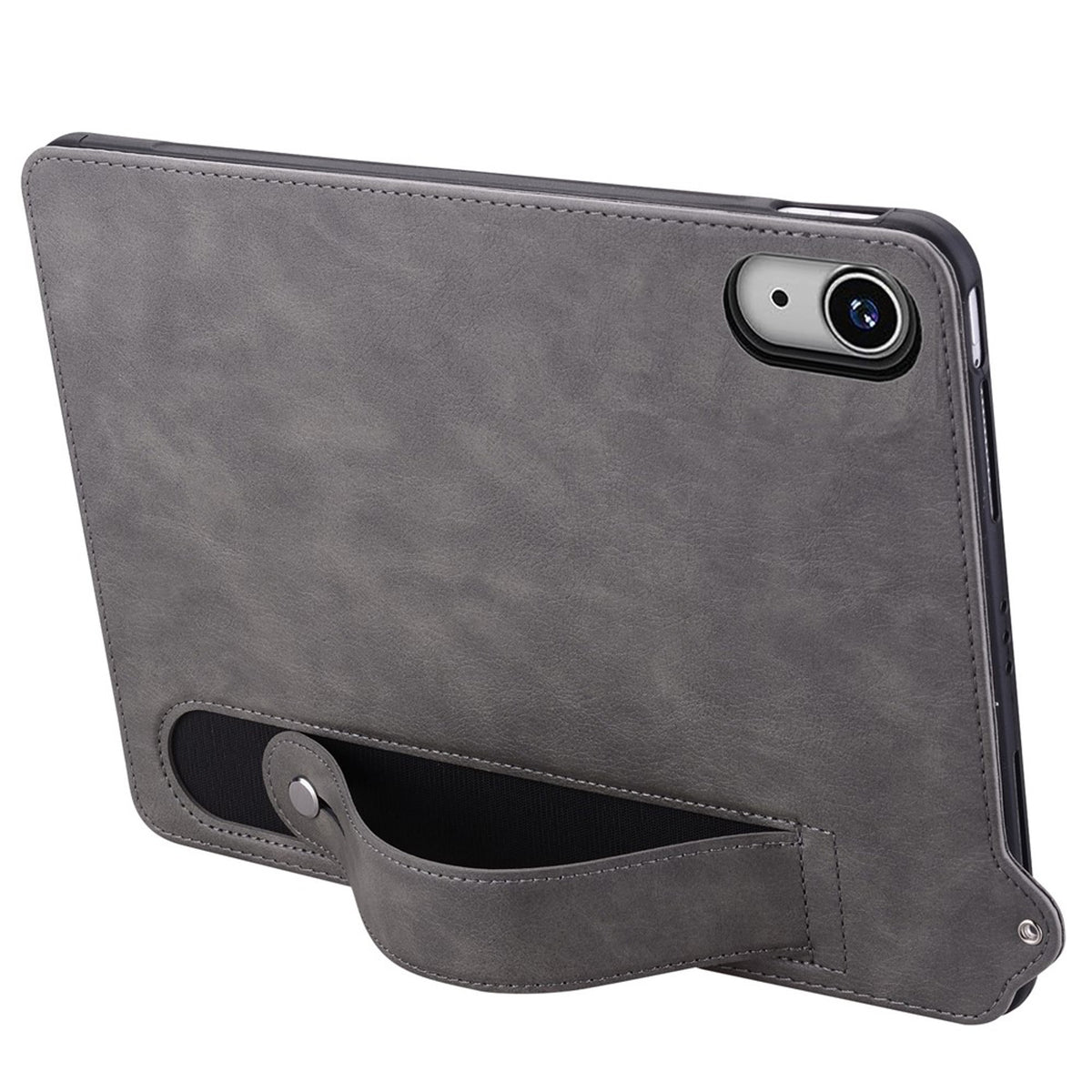 iPad Mini (2026) 8th Gen. EIDERWOOD Faux Leather Back Case with Strap Kickstand - Grey