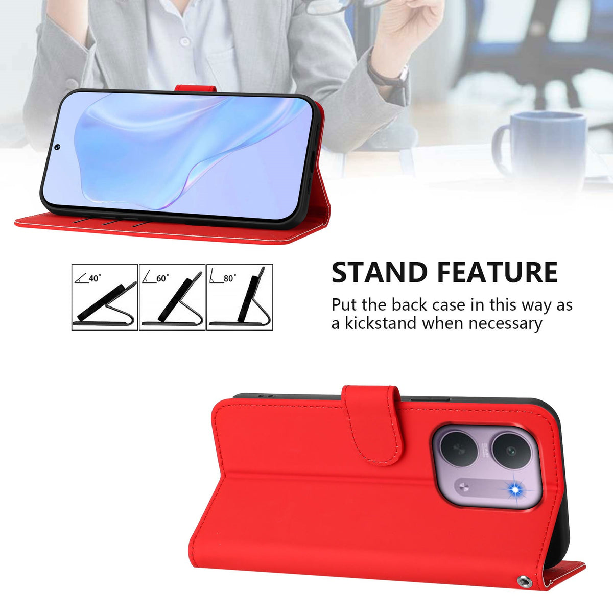 Xiaomi Redmi 17C (5G) EIDERWOOD Artificial Leather Flip Case with Strap - Red