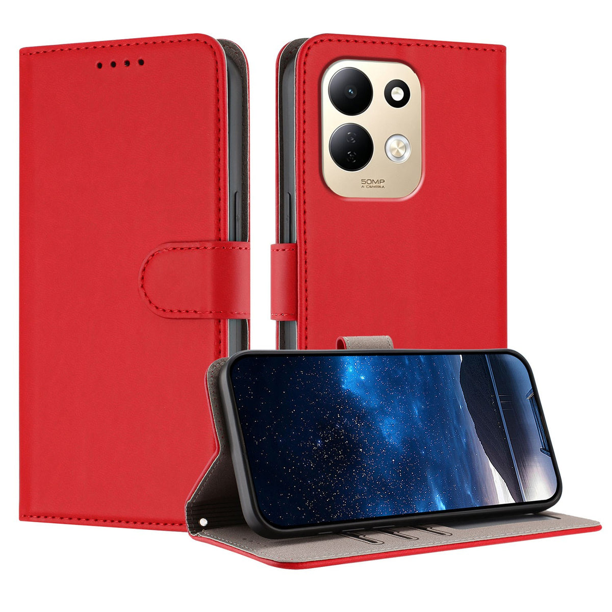 Xiaomi Redmi 17 (5G) / (4G) EIDERWOOD Artificial Leather Flip Case with Stand and Card Holder - Red
