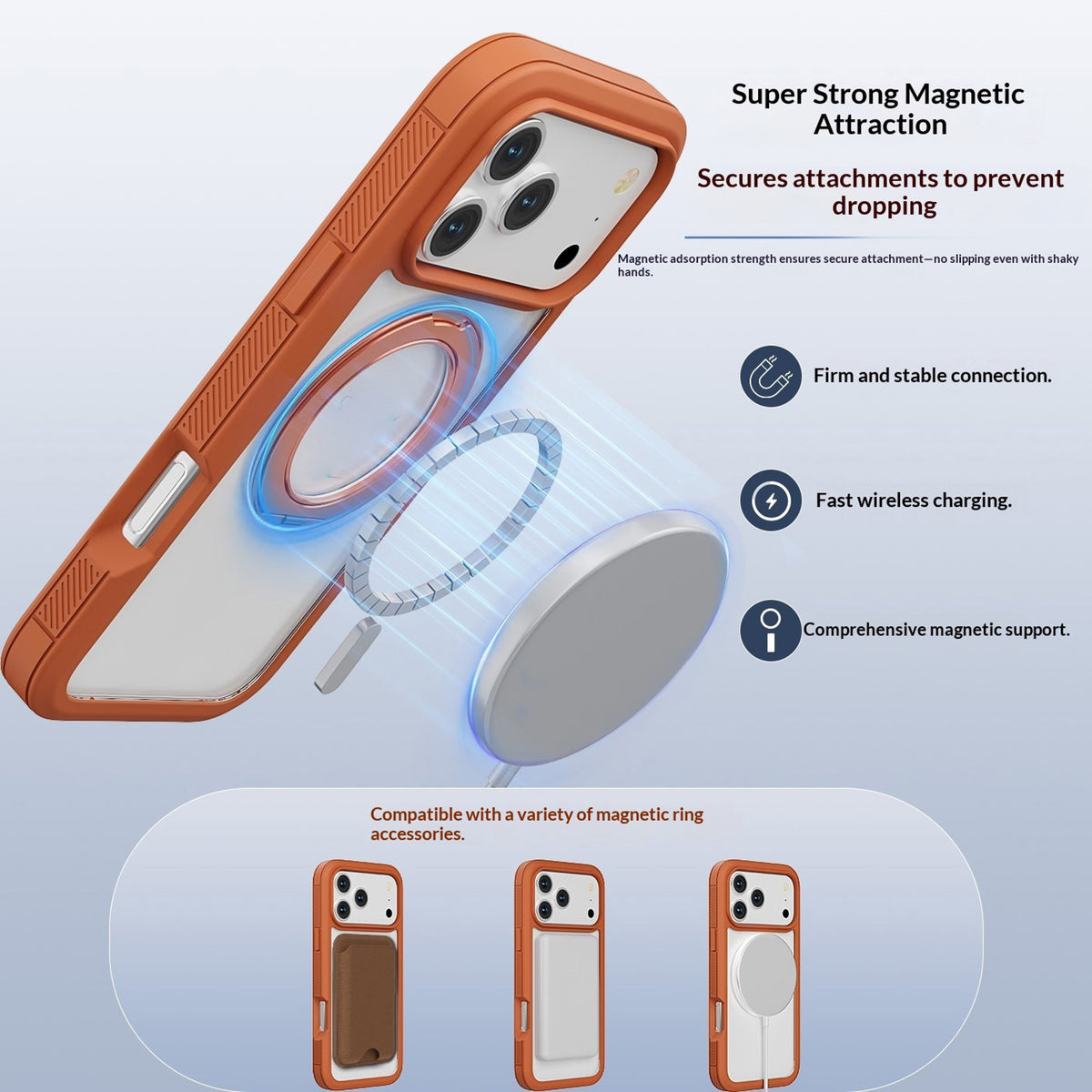 iPhone 18 Pro Max / 17 Pro Max EIDERWOOD Case with Screen Protector and Stand Function - MagSafe Compatible - Orange / Transparent