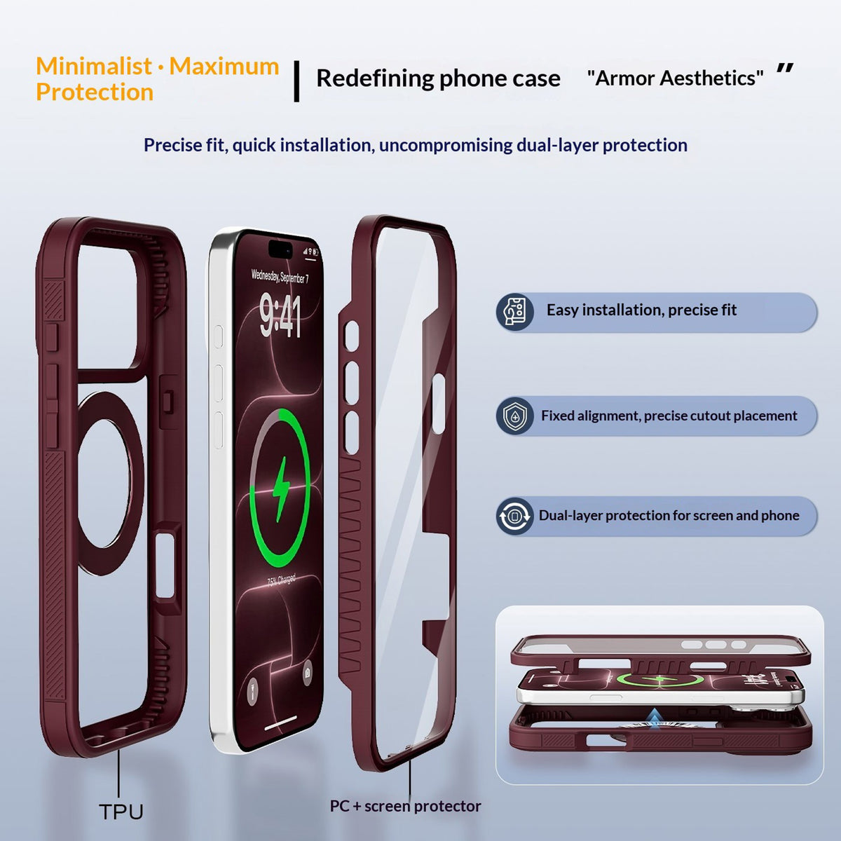iPhone 18 Pro Max / 17 Pro Max EIDERWOOD Case with Screen Protector and Stand Function - MagSafe Compatible - Red / Transparent