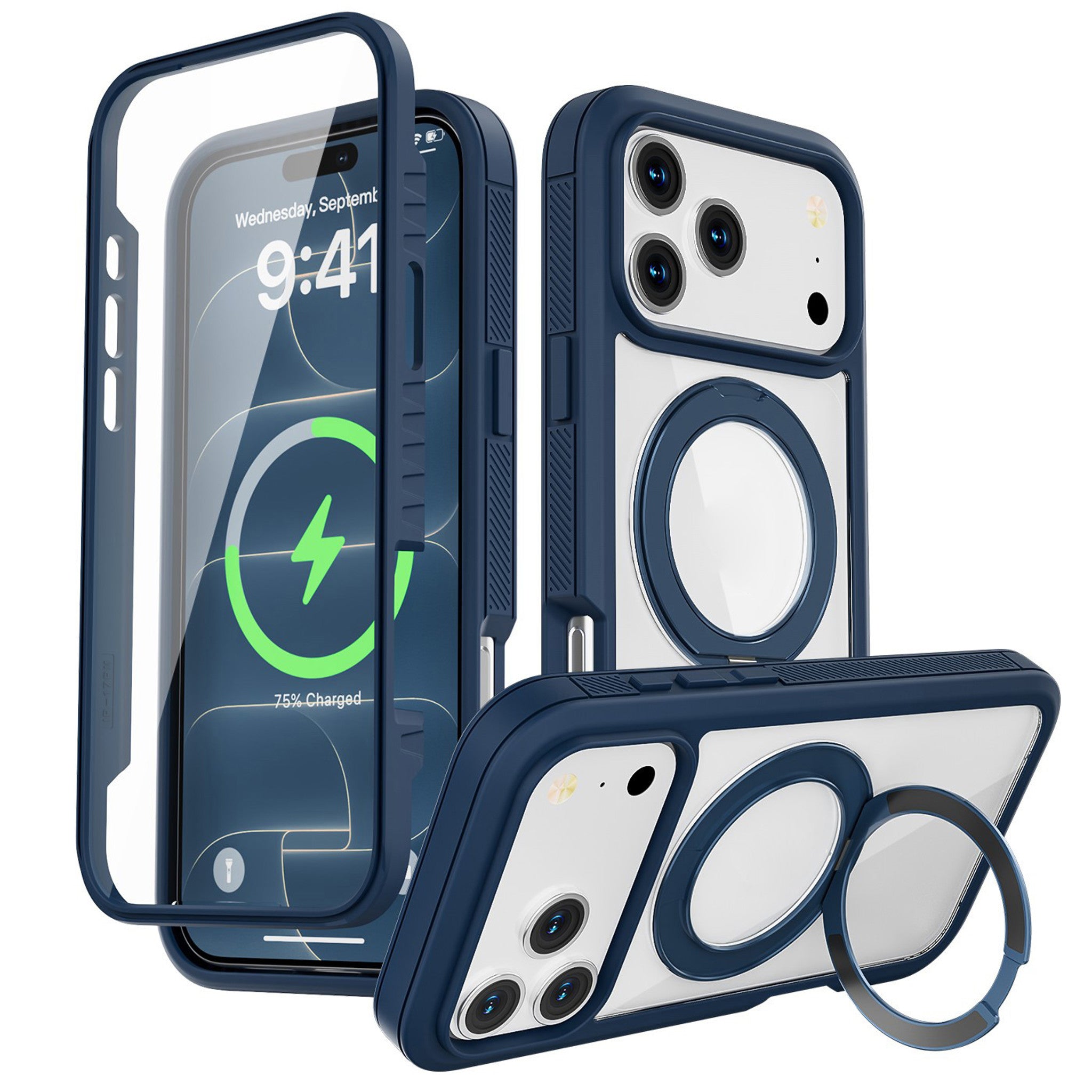 iPhone 18 Pro Max / 17 Pro Max EIDERWOOD Case with Screen Protector and Stand Function - MagSafe Compatible - Blue / Transparent