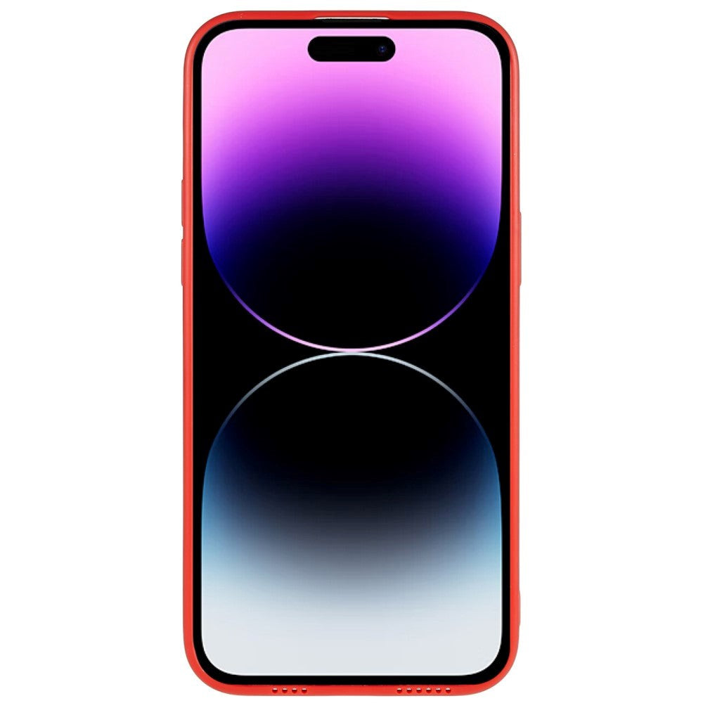 iPhone 14 Pro Leather Covered 3D Plastic Back Case w. Camera Lens Protection - Red