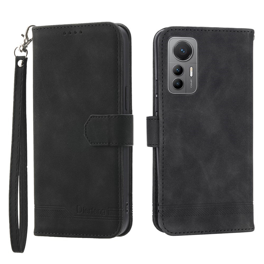 EIDERWOOD Xiaomi 12 Pro Faux Leather Case with Wallet and Strap - Black