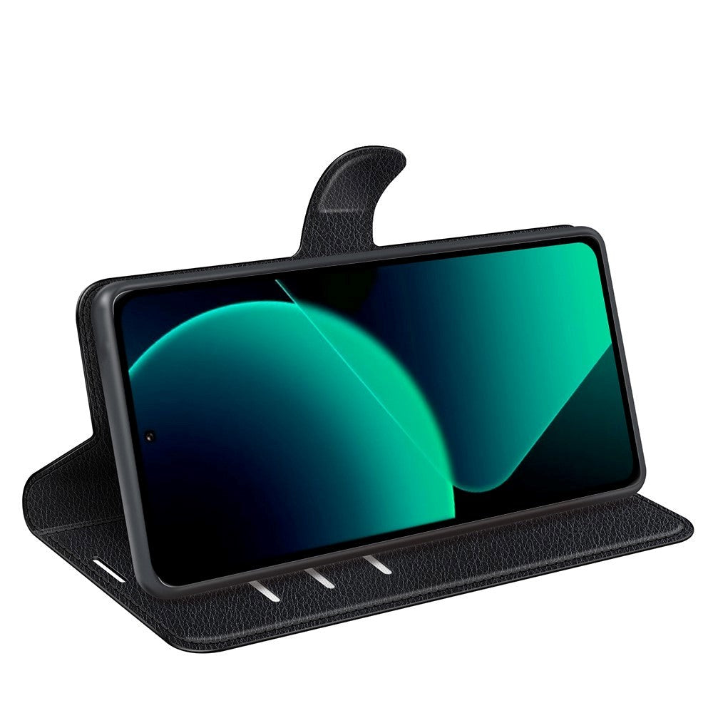 Xiaomi 13T / 13T Pro Litchi Leather Flip Cover w. Wallet - Black