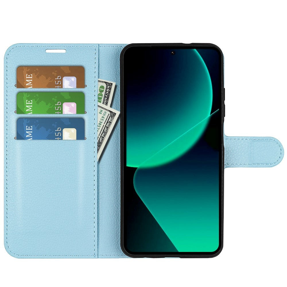 Xiaomi 13T / 13T Pro Litchi Leather Flip Cover w. Wallet - Blue