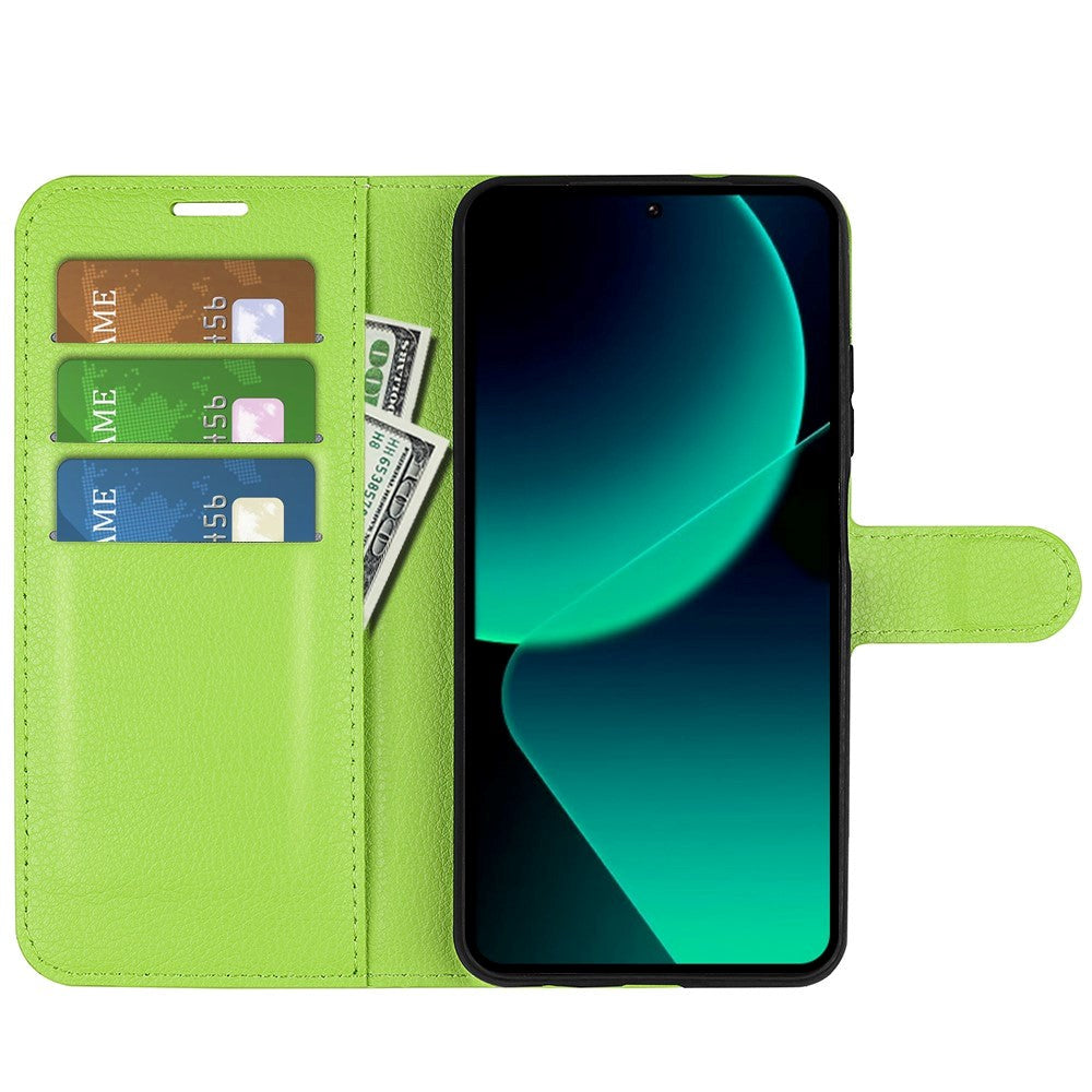 Xiaomi 13T / 13T Pro Litchi Leather Flip Cover w. Wallet - Green