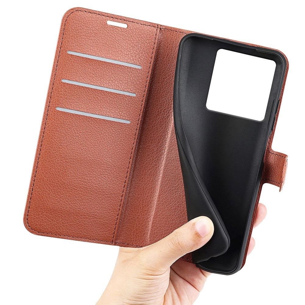 Xiaomi 13T / 13T Pro Litchi Leather Flip Cover w. Wallet - Brown