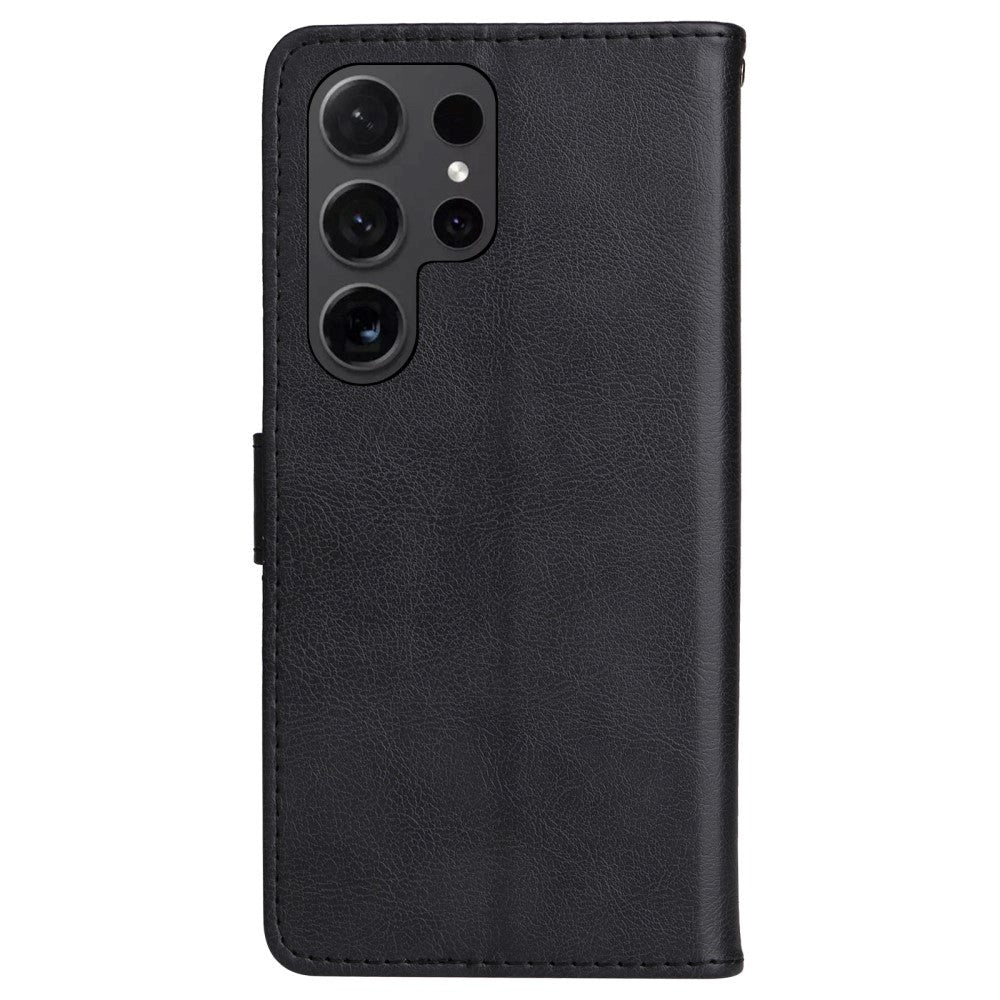 Samsung Galaxy S24 Ultra Læder Flip Cover m. Pung og Strop - Sort