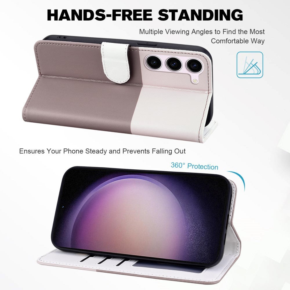 Samsung Galaxy S24+ (Plus) Flip Case with Strap / Standing function / Card Holder - White / Brown (Cats)