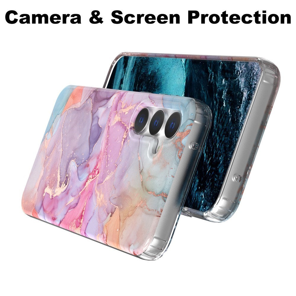 EIDERWOOD Samsung Galaxy S23 FE Hybrid Case with Marble Print - Pink / Purple