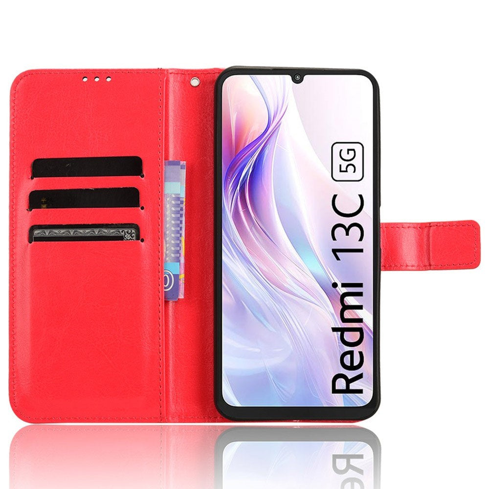 EIDERWOOD Xiaomi Redmi 13C (5G) Faux Leather Flip Case with Strap - Red