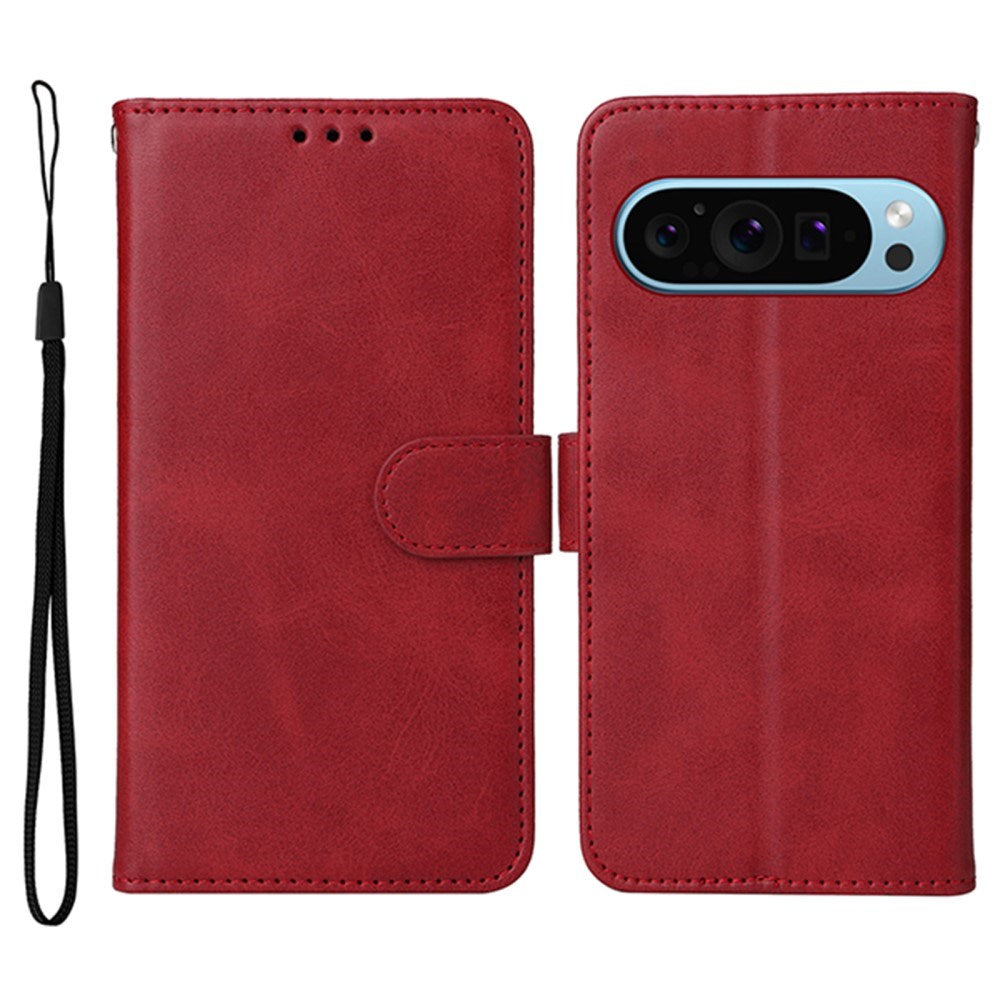 EIDERWOOD Google Pixel 10 / 10 Pro / 9 / 9 Pro Faux Leather Flip Case with Wallet & Strap - Red