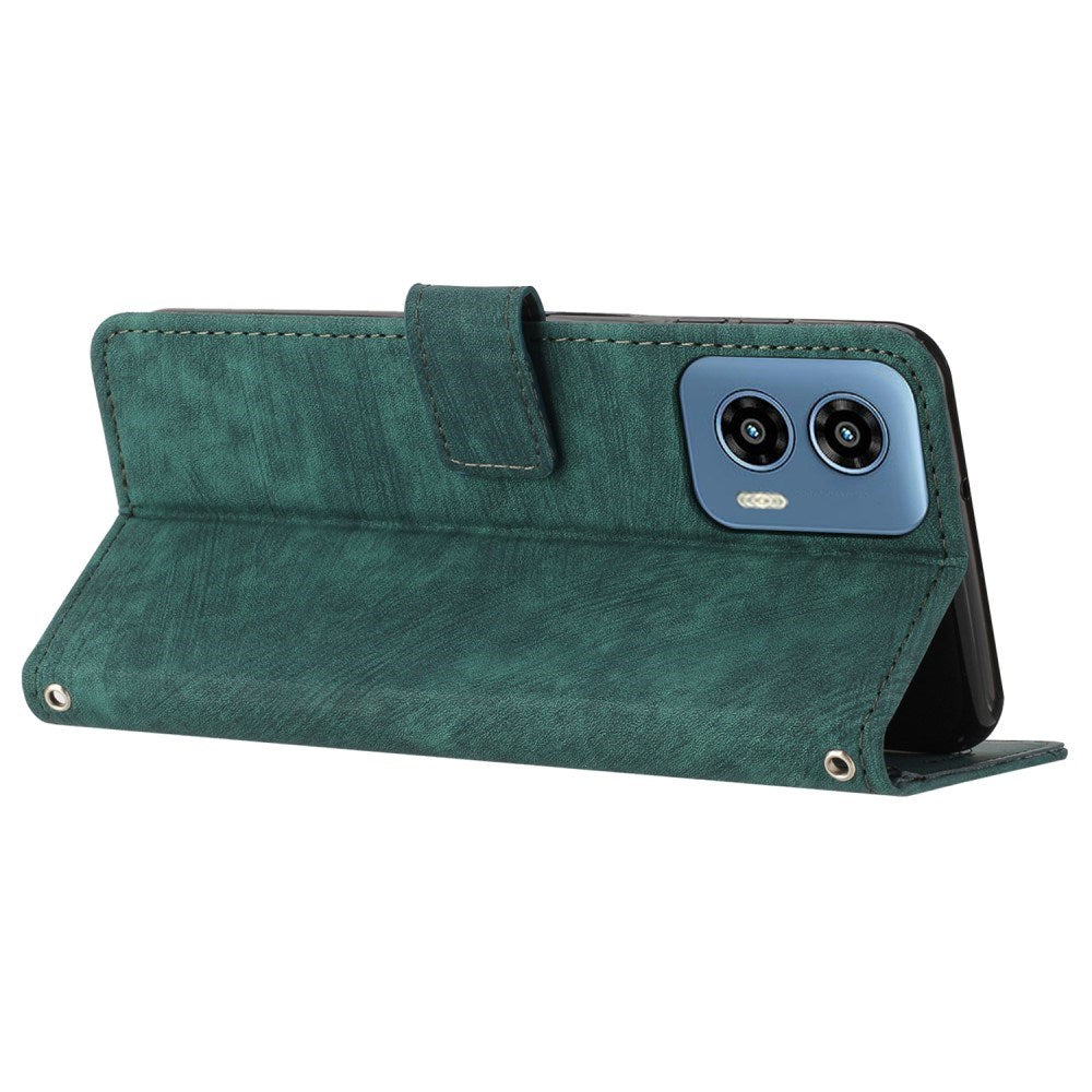 EIDERWOOD Motorola Moto G Play 5G (2024) Leather Flip Case with Wallet and Strap - Green