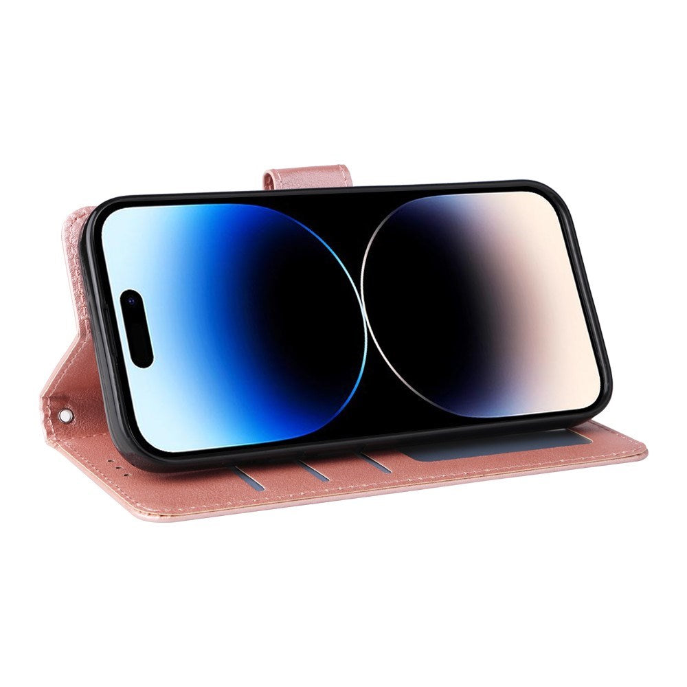 EIDERWOOD iPhone 14 Pro Max Faux Leather Flip Case with Strap - Rose Gold