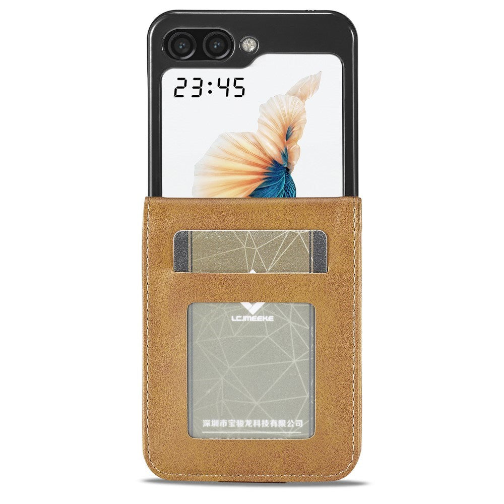 EIDERWOOD Samsung Galaxy Z Flip7 FE / Flip6 Faux Leather Flip Case with Cardholder & Stand Function - Light Brown