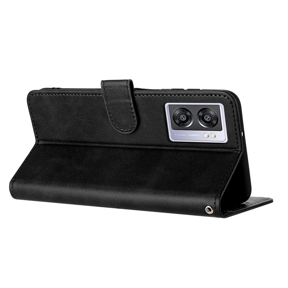 OPPO A77 (5G) / A57 / A57s EIDERWOOD Faux Leather Flip Case with Strap - Black