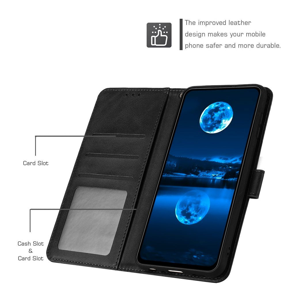 OPPO A77 (5G) / A57 / A57s EIDERWOOD Faux Leather Flip Case with Strap - Black