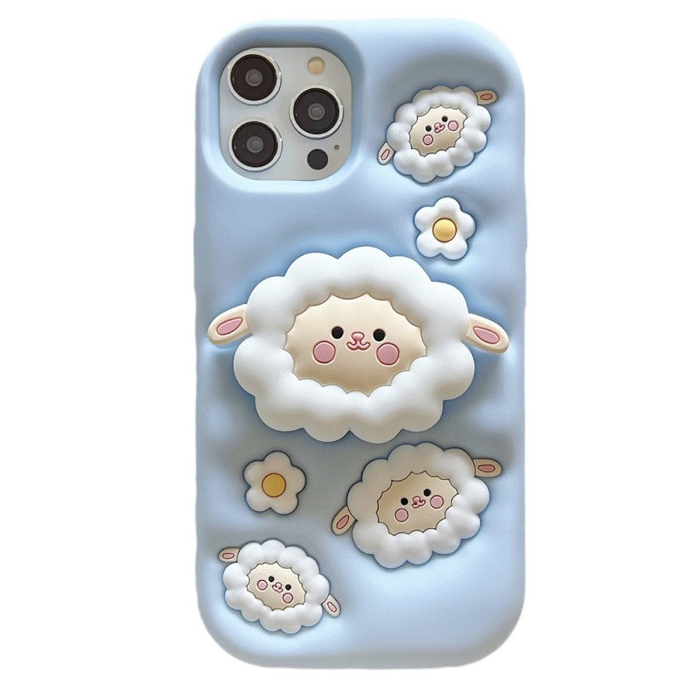 EIDERWOOD iPhone 15 Pro Silicone Case with 3D Sheep Design – Blue