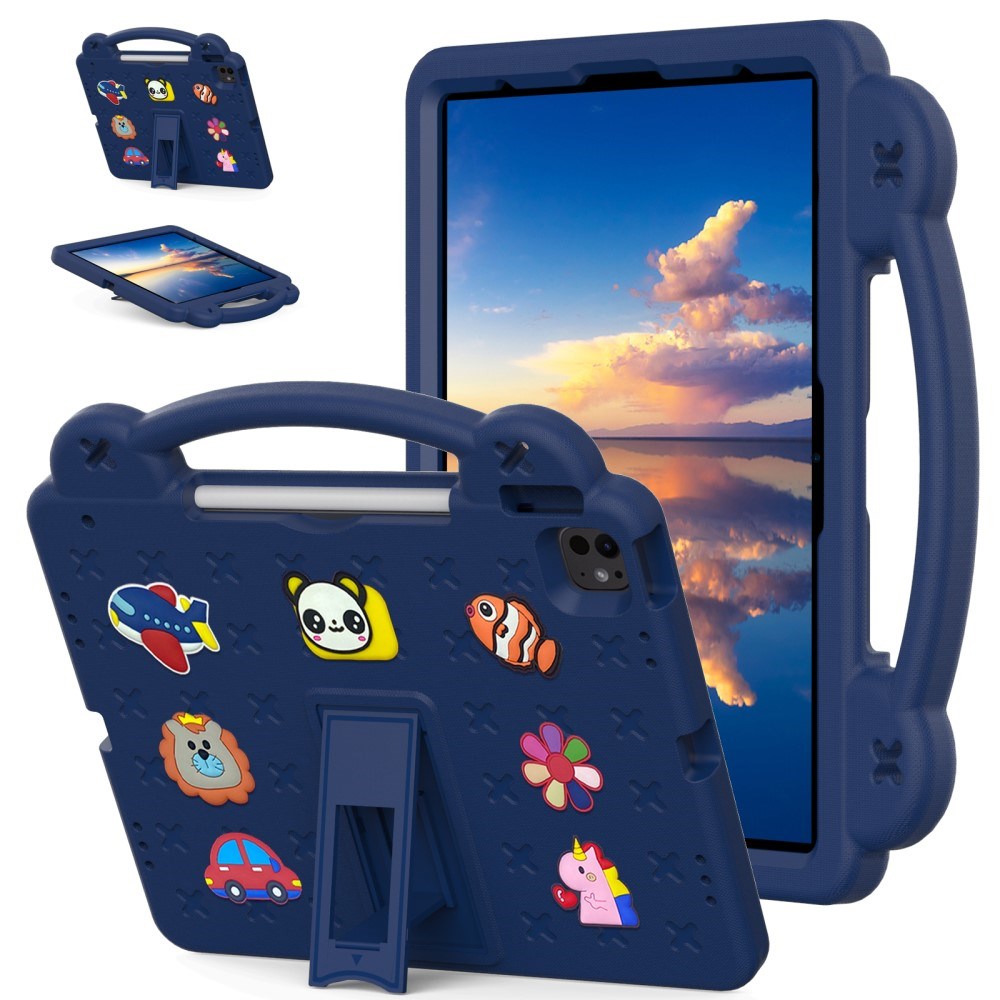 EIDERWOOD iPad Air 13" (2025 / 2024) / Pro 13" (2025 / 2024) /12.9" (2022-2018) Kids Case with Kickstand & Hand Holder - Dark Blue