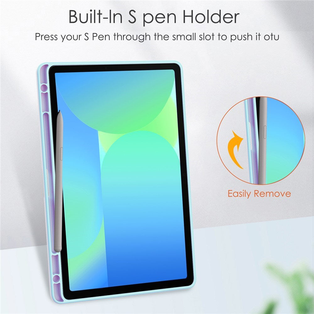 EIDERWOOD Samsung Galaxy Tab S10 Lite / S10 FE / S9 FE Flip Case - Stand Function & Stylus Pen Holder - Transparent / Light Blue