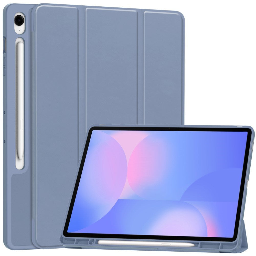EIDERWOOD Samsung Galaxy Tab S10 FE+ (Plus) Tri-Fold Faux Leather Flip Case with Stylus Pen Holder - Lavender