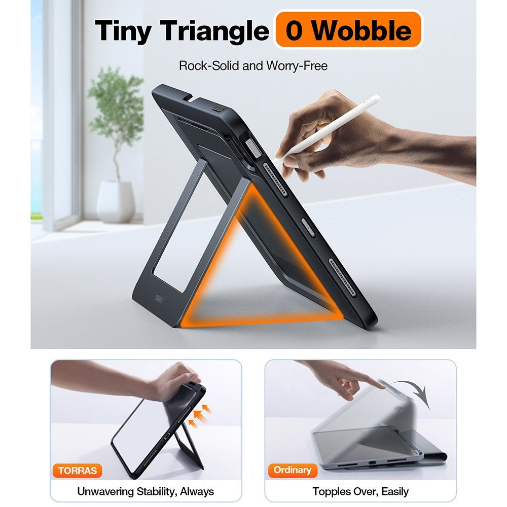 iPad Air 11" (2025 / 2024) / Air (2022 / 2020) TORRAS Case w. Kickstand & Apple Pencil Holder - Transparent / Black