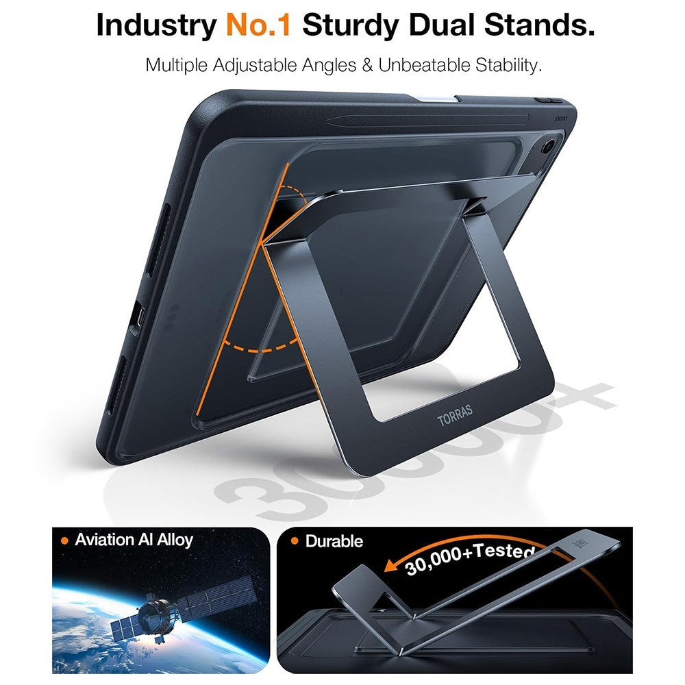 iPad 11" (2025) TORRAS Case with Kickstand & Apple Pencil Holder – Transparent/Black