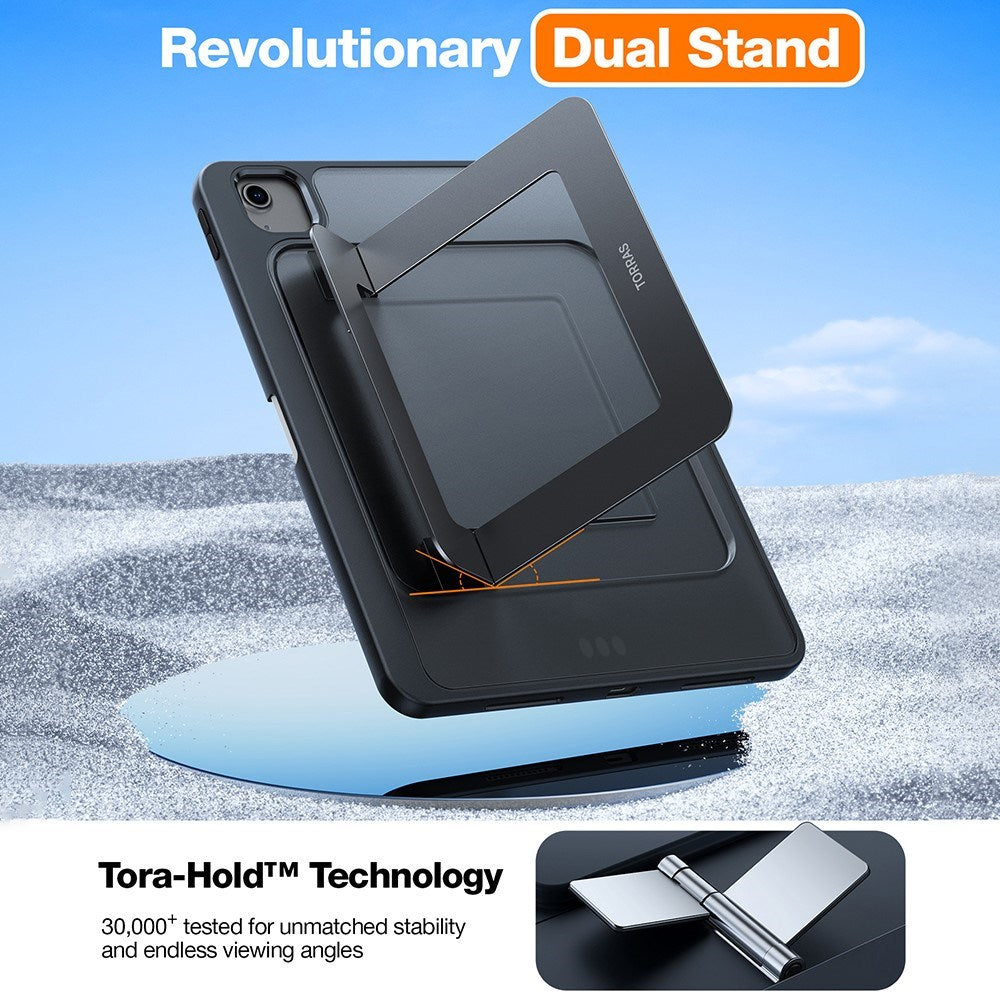 iPad 11" (2025) TORRAS Case with Kickstand & Apple Pencil Holder – Transparent/Black