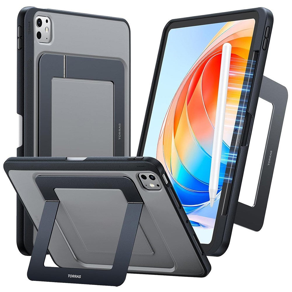 iPad Pro 13" (2024) TORRAS Case with Kickstand & Apple Pencil Holder – Transparent/Black