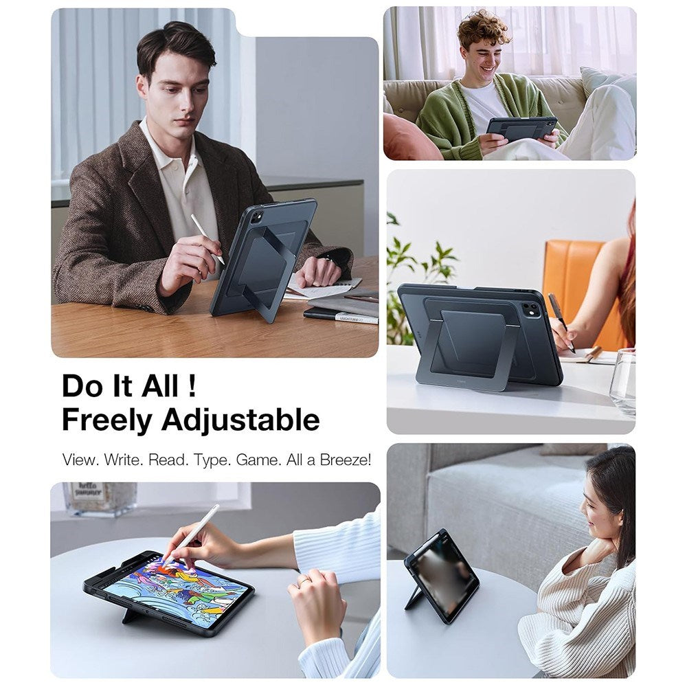 iPad Pro 13" (2024) TORRAS Case with Kickstand & Apple Pencil Holder – Transparent/Black