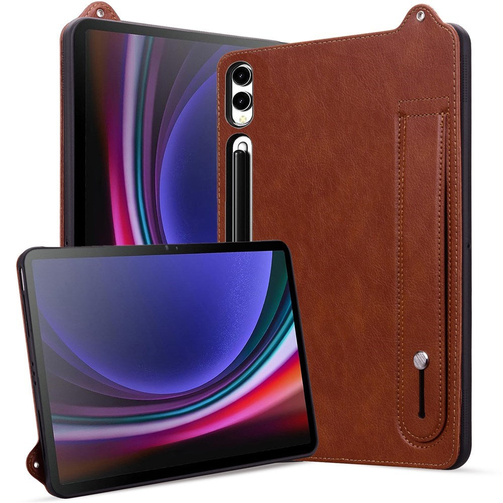 EIDERWOOD Samsung Galaxy Tab S11 Ultra Hard Plastic Faux Leather Coated Case with Handle - Brown