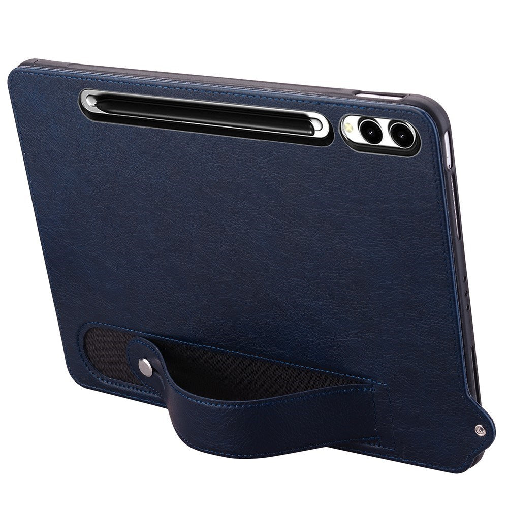 EIDERWOOD Samsung Galaxy Tab S11 Ultra Hard Plastic Faux Leather Coated Case with Handle - Dark Blue