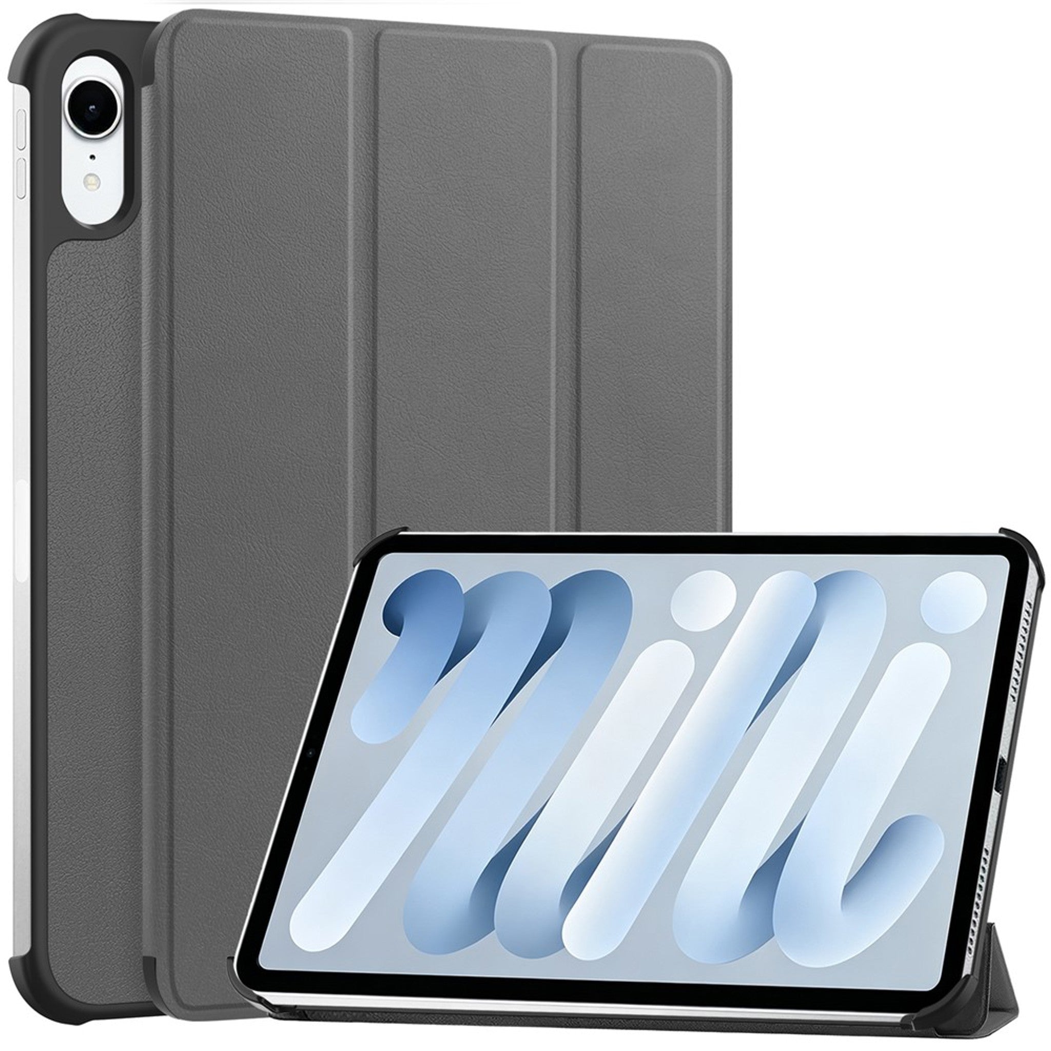 iPad Mini (2026) 8th Gen. EIDERWOOD Faux Leather Tri-Fold Flip Case with Stand Function - Grey