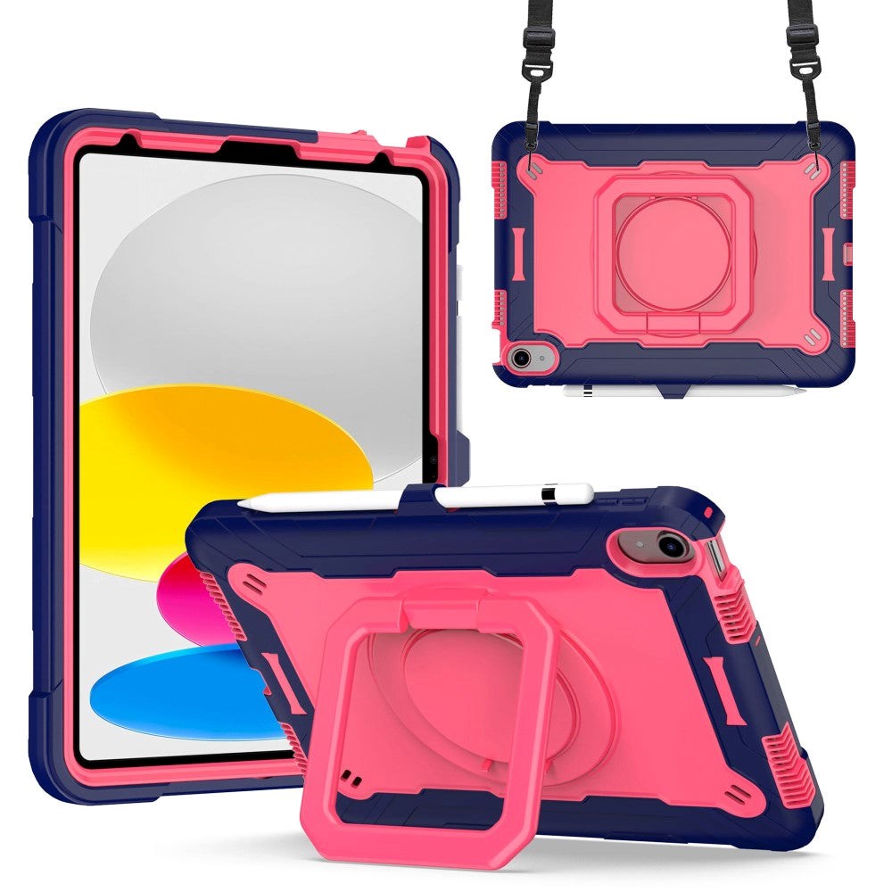 iPad 10.9" (2024/2022) Tough Silicone Cover w. 360 Degree Stand & Carrying Strap - Pink / Blue