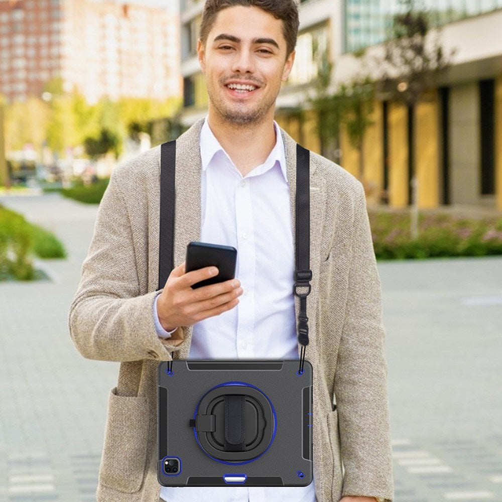 EIDERWOOD iPad Air 13" (2024) / Pro 12.9" (2022 / 2021 / 2020 / 2018) Craftsman Case with Apple Pencil Holder & Shoulder Strap - Black / Cobalt Blue