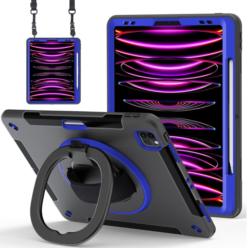 EIDERWOOD iPad Air 13" (2024) / Pro 12.9" (2022 / 2021 / 2020 / 2018) Craftsman Case with Apple Pencil Holder & Shoulder Strap - Black / Cobalt Blue