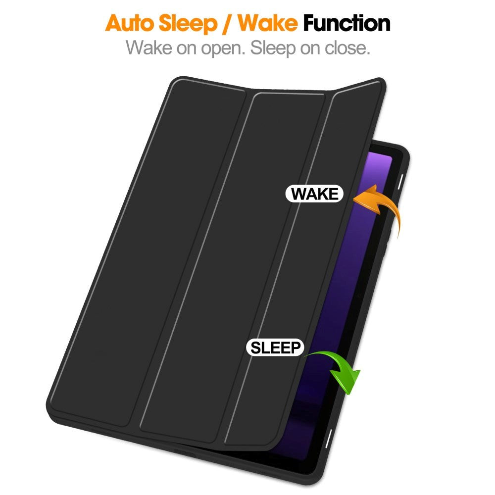 Samsung Galaxy Tab S10 FE / S9 FE Magnetic Tri-Fold Leather Case w. Stand - Black