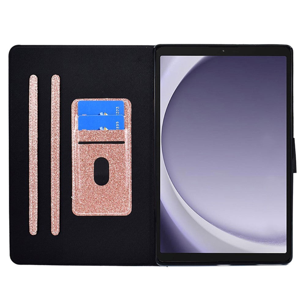 Samsung Galaxy Tab A9 Glitter Case w. Flip Stand & Card Holder - Glitter Rose Gold