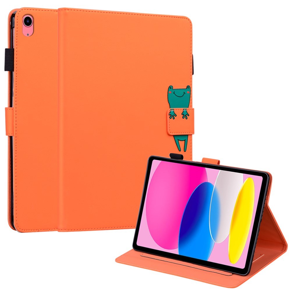 iPad 10.9" (2024/2022) Leather Flip Case w. Animal Motif - Orange