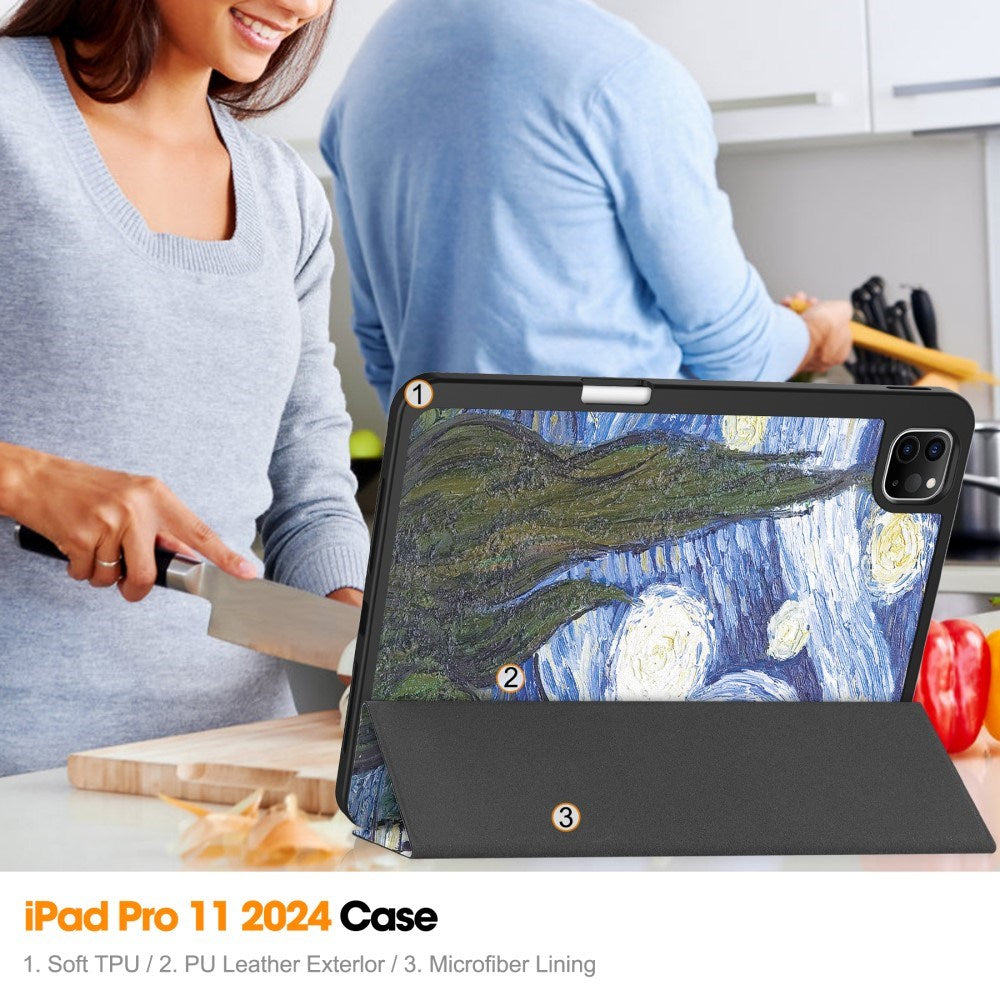 EIDERWOOD iPad Pro 11" (2025 / 2024) Tri-Fold Faux Leather Flip Case w. Wake-up / Sleep Function - Painting