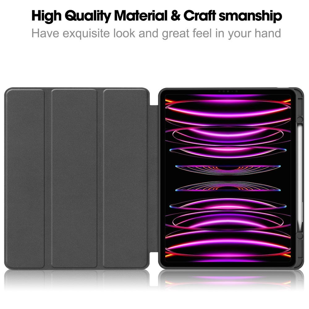 EIDERWOOD iPad Air 13" (2024) Tri-Fold Artificial Leather Flip Case w. Apple Pencil Holder - Blue