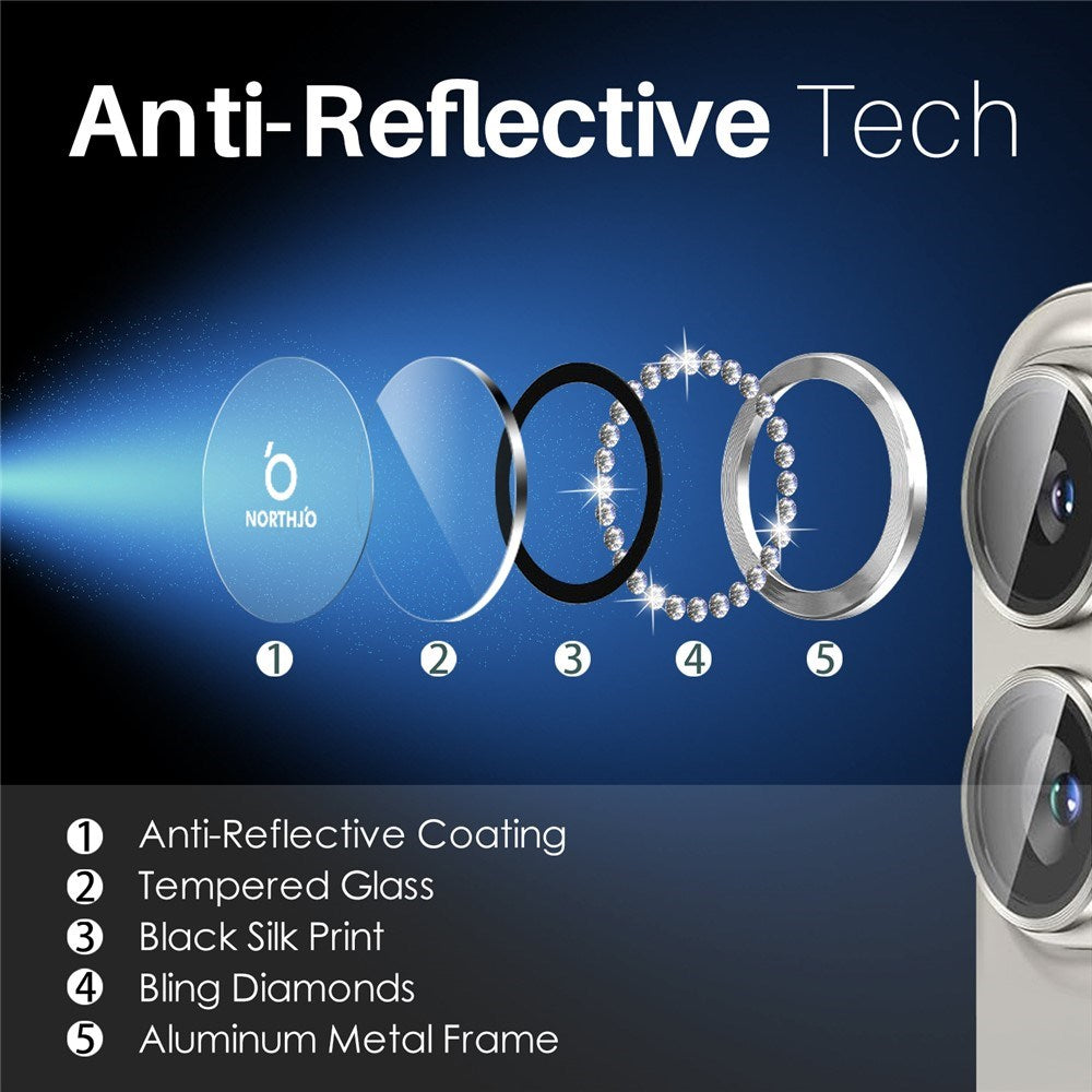 NORTHJO iPhone 16 / 16 Plus Camera Lens Protector - Decorative Stones - Silver