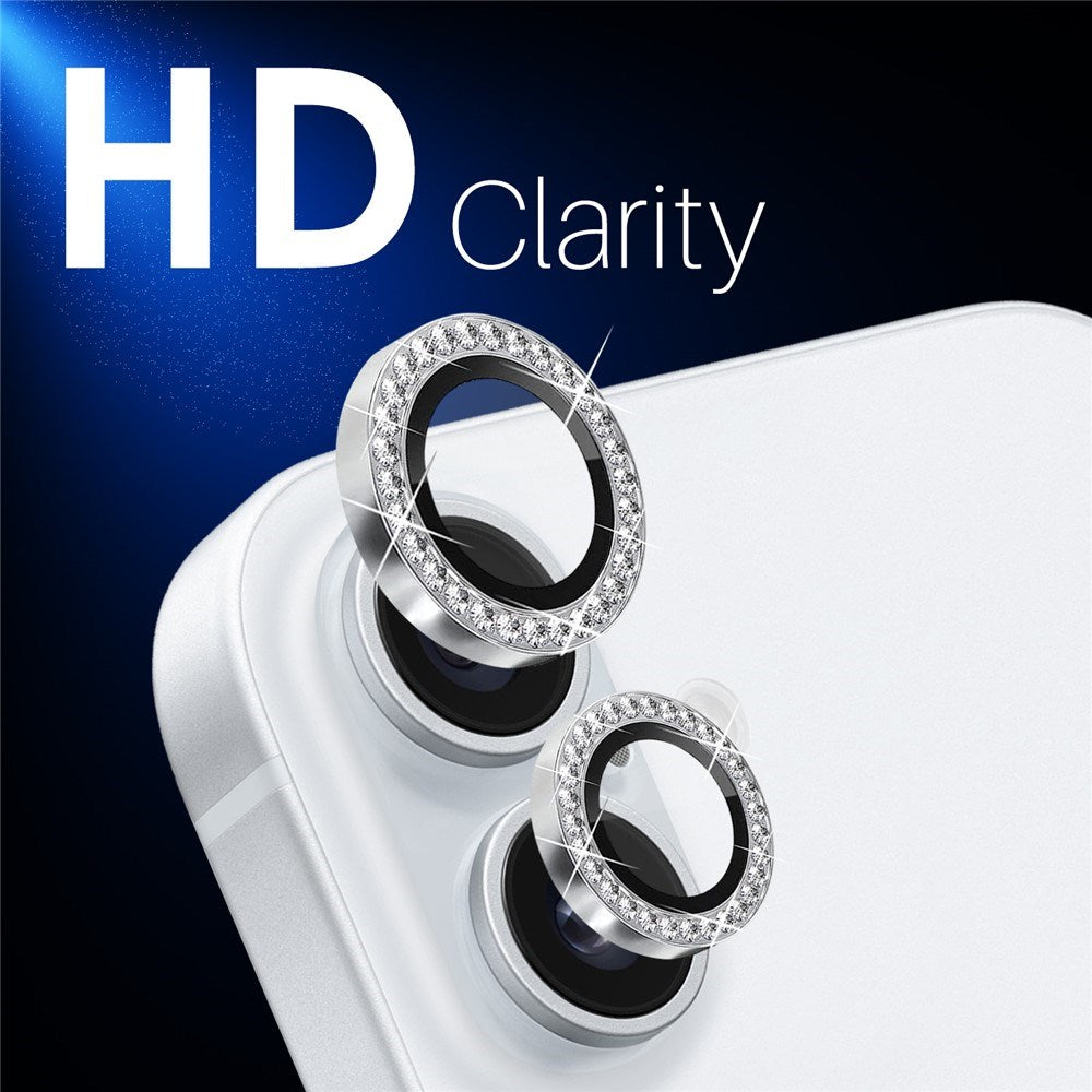 NORTHJO iPhone 16 / 16 Plus Camera Lens Protector - Decorative Stones - Silver