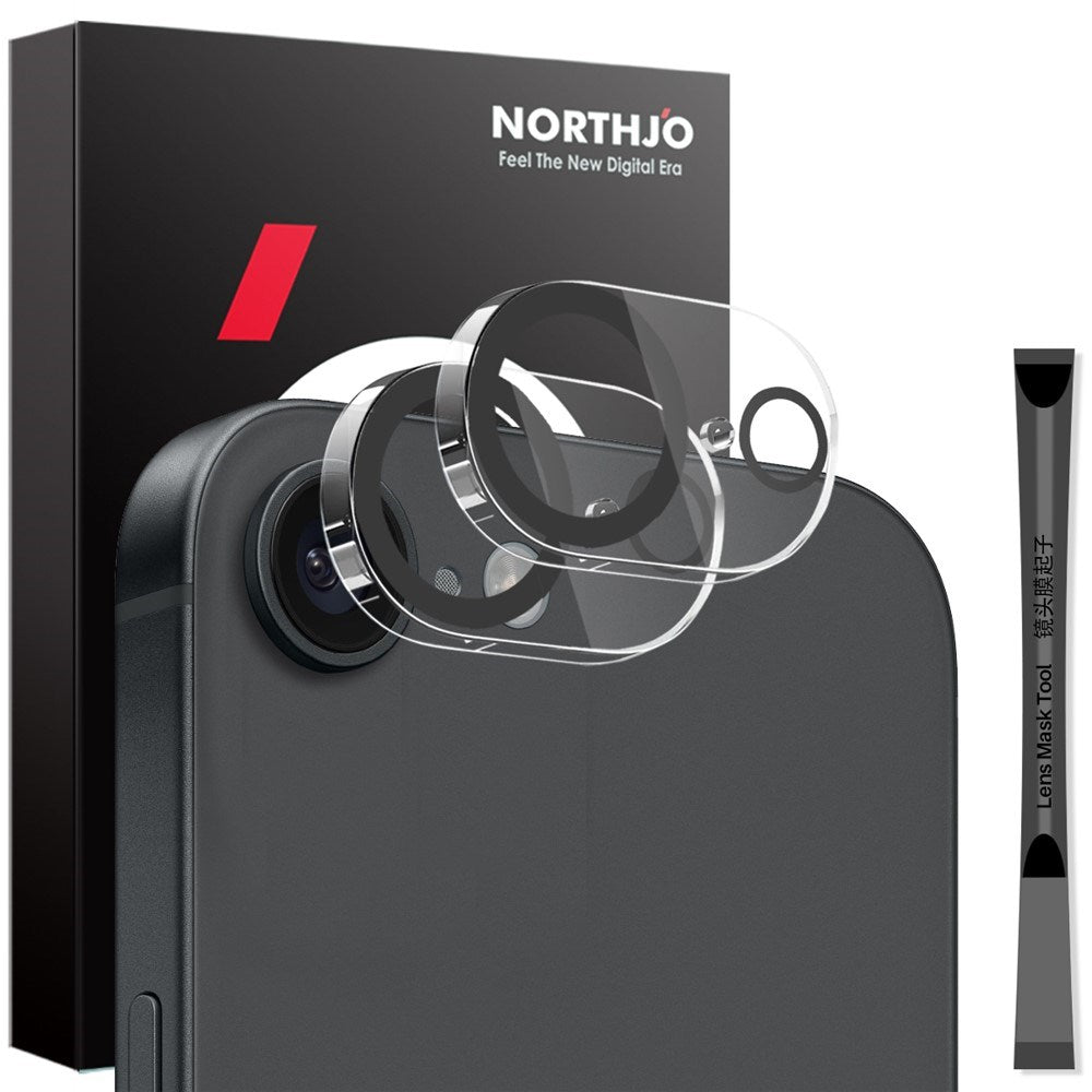 NORTHJO iPhone 16e Tempered Camera Lens Glass - 2 pcs. - Transparent / Black Edge