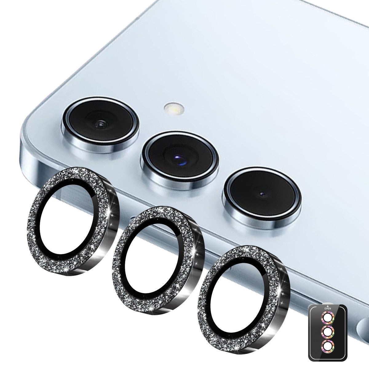 Samsung Galaxy A37 / A57 ENKAY Glitter Camera Lens Protector - Black