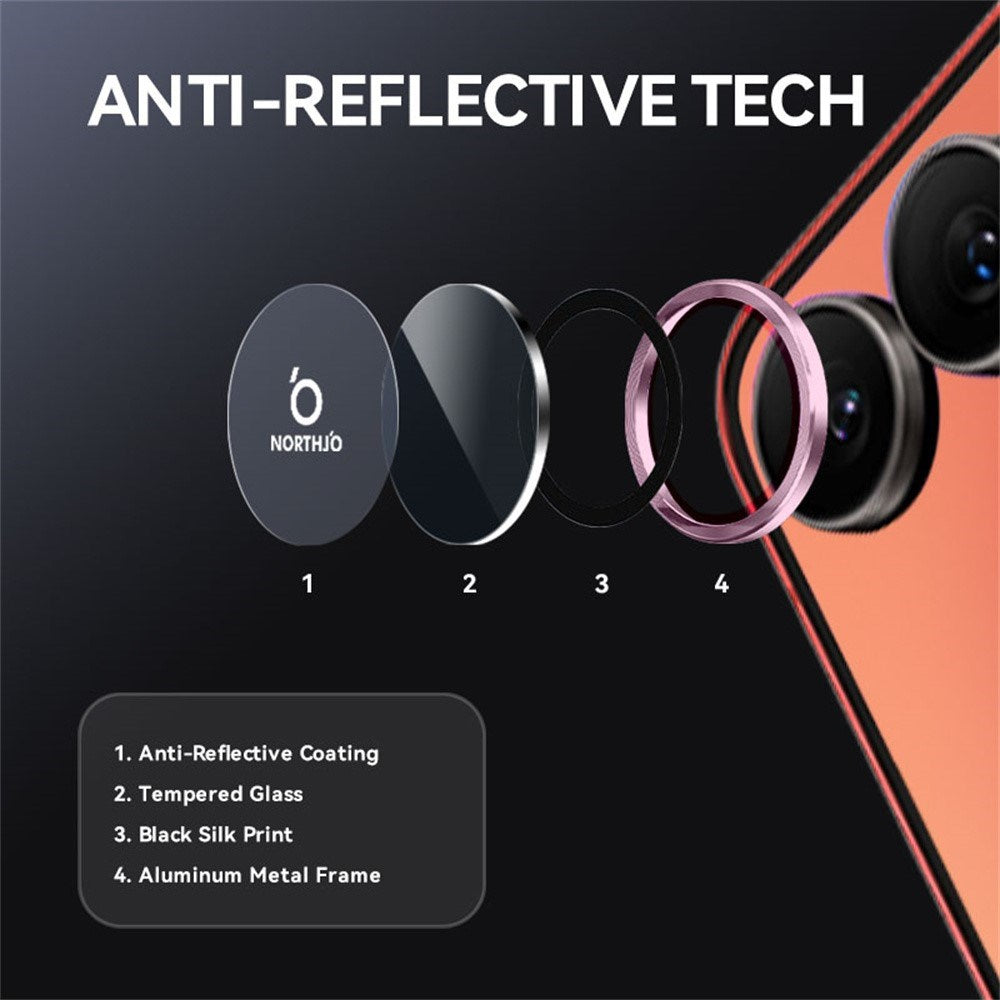 Samsung Galaxy Z Flip8 NORTHJO Camera Lens Protector - Metal & Glass - Pink