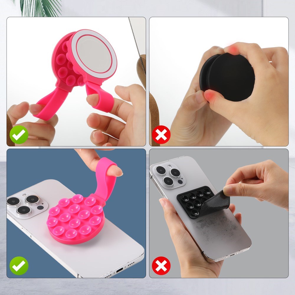 Silicone Suction Cup Mobile Holder w. Strap - MagSafe Compatible - Hot Pink